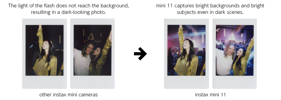 [photo] Photo prints of woman with dark background taken with instax mini camera versus same pictures with bright backgrounds, taken with instax mini 11